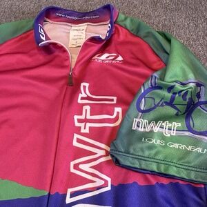 VTG Louis Garneau Cycling Jersey Men's Sz M Green USA 3/4 Zip Short Sleeve Shirt